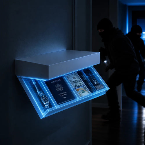 Cutaway view of the Hidden. shelf concealing valuables